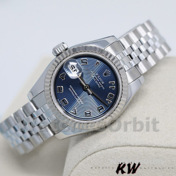 Replique Rolex Datejust-179174 pour femme, 26 mm, cadran bleu à cercle concentrique, lunette cannelée, Lady Blue