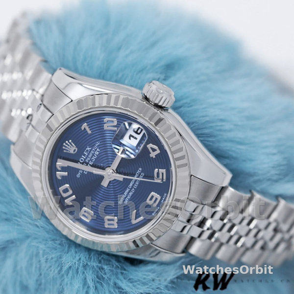 Replique Rolex Datejust-179174 pour femme, 26 mm, cadran bleu à cercle concentrique, lunette cannelée, Lady Blue