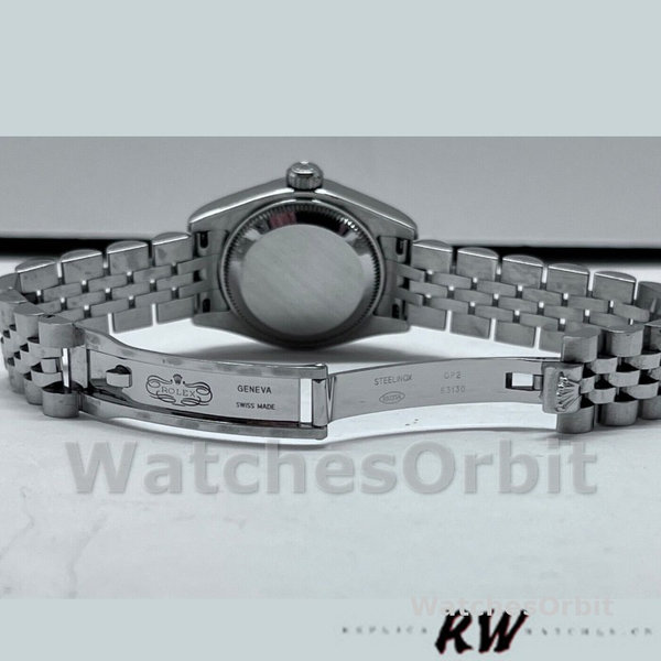 Replique Rolex Datejust-179174, 26mm, Jubilee Cadran diamant noir, lunette cannelée, Lady Black pour femme
