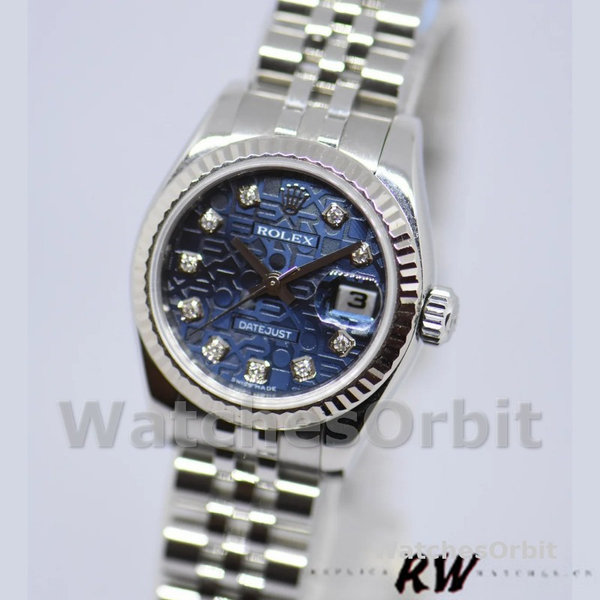 Replique Rolex Datejust-179174, 26mm, Jubilee Blue Diamond Dial, Fluted Bezel, Lady Blue, pour femme