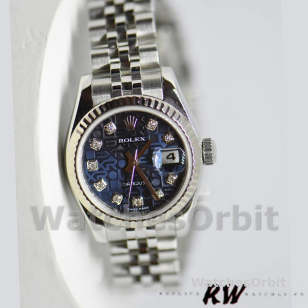 Replique Rolex Datejust-179174, 26mm, Jubilee Blue Diamond Dial, Fluted Bezel, Lady Blue, pour femme