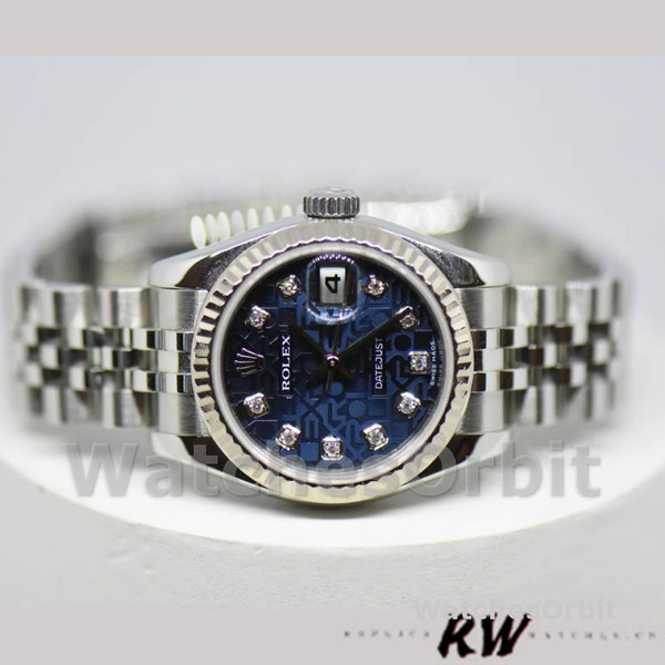 Replique Rolex Datejust-179174, 26mm, Jubilee Blue Diamond Dial, Fluted Bezel, Lady Blue, pour femme