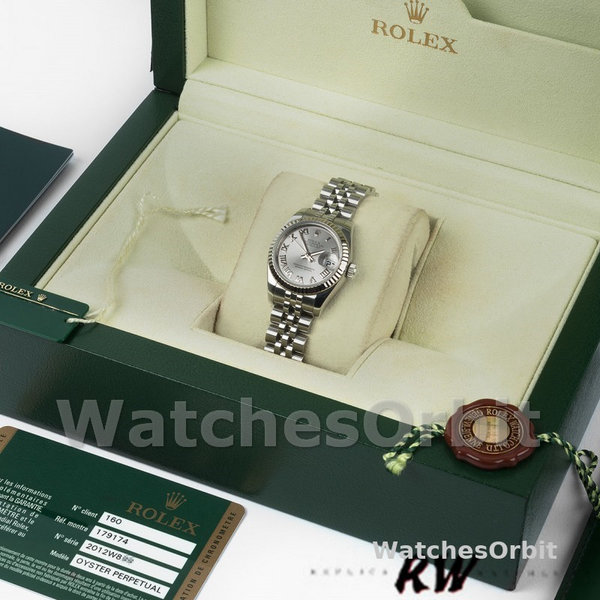 Replique Rolex Datejust-179174 pour femme, 26mm, cadran gris rhodium, lunette cannelée, Lady gris rhodium