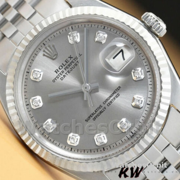 Replique Rolex Datejust-179174, 26mm, cadran diamant gris rhodium, lunette cannelée, Lady Grey, pour femme