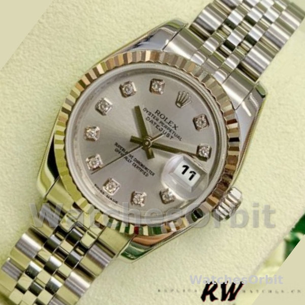 Women's Rolex Datejust-179174, 26mm, Silver Diamond Dial, Fluted Bezel, Lady Silver