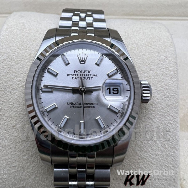 Replique Rolex Datejust-179174 pour femme, 26mm, cadran indexé argent, lunette cannelée, Lady Silver