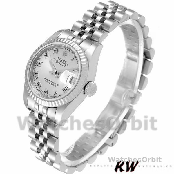 Replique Rolex Datejust-179174 pour femme, 26mm, cadran romain argenté, lunette cannelée, Lady Silver