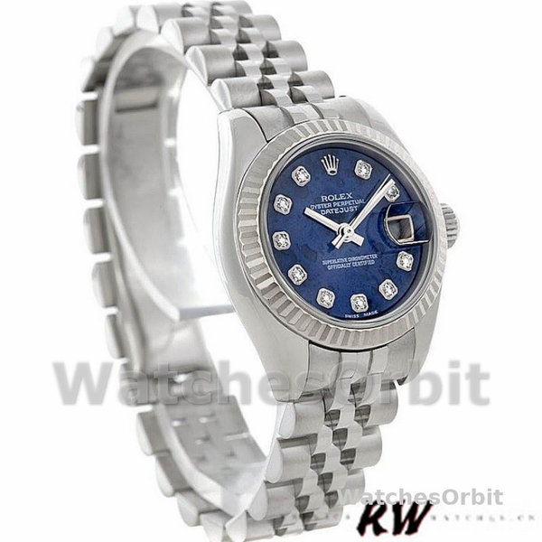 Replique Rolex Datejust-179174, 26mm, cadran diamant Sodalite, lunette cannelée, Lady Blue, pour femme