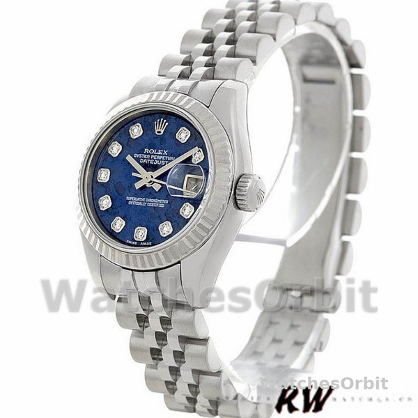 Replique Rolex Datejust-179174, 26mm, cadran diamant Sodalite, lunette cannelée, Lady Blue, pour femme