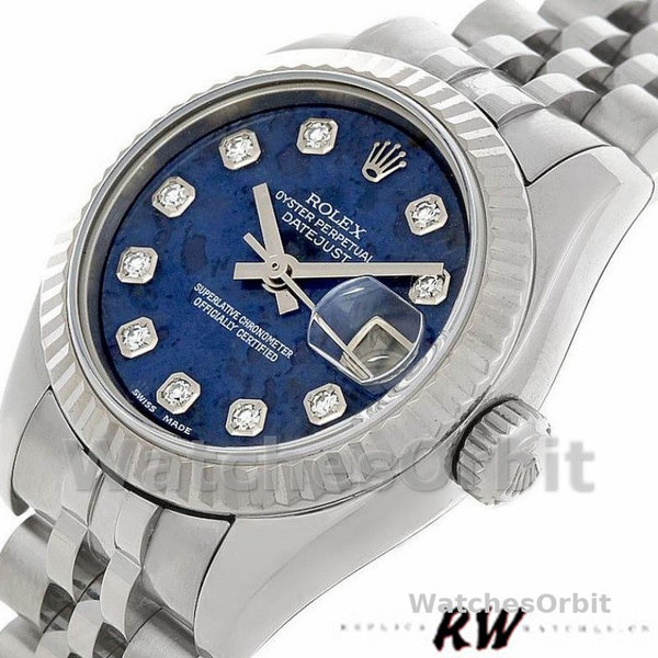 Replique Rolex Datejust-179174, 26mm, cadran diamant Sodalite, lunette cannelée, Lady Blue, pour femme