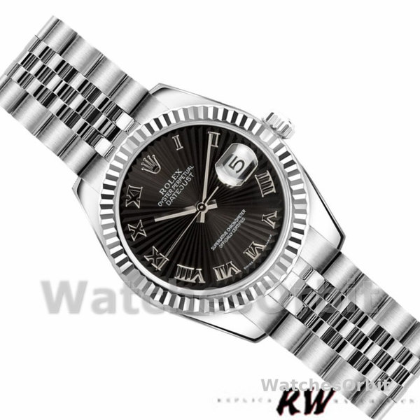 Replique Rolex Datejust-179174 pour femme, 26 mm, cadran romain noir Sunbeam, lunette cannelée, Lady Black