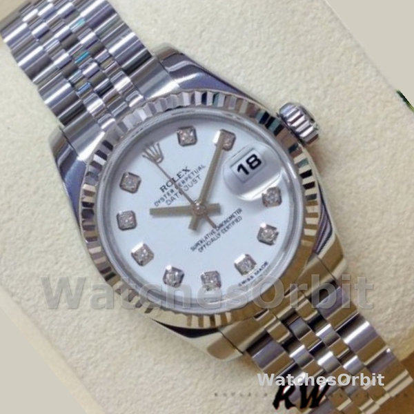 Replique Rolex Datejust-179174, 26mm, cadran diamant blanc, lunette cannelée, Lady White pour femme
