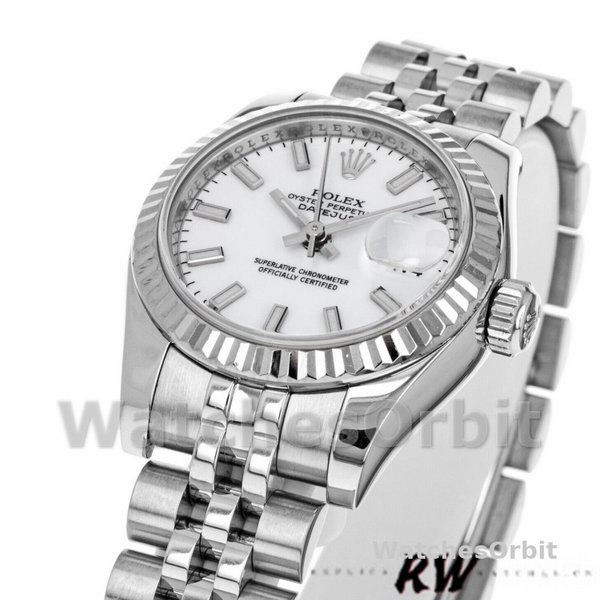 Replique Rolex Datejust-179174 pour femme, 26mm, cadran index blanc, lunette cannelée, Lady White