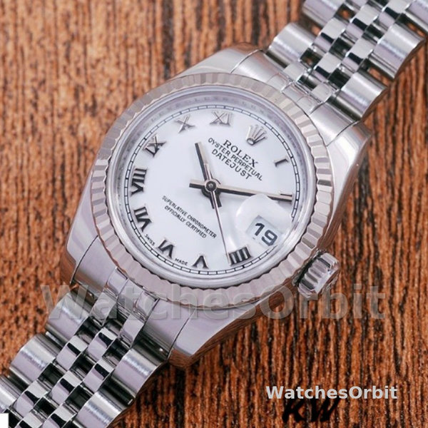 Replique Rolex Datejust-179174 pour femme, 26 mm, cadran romain blanc, lunette cannelée, Lady White