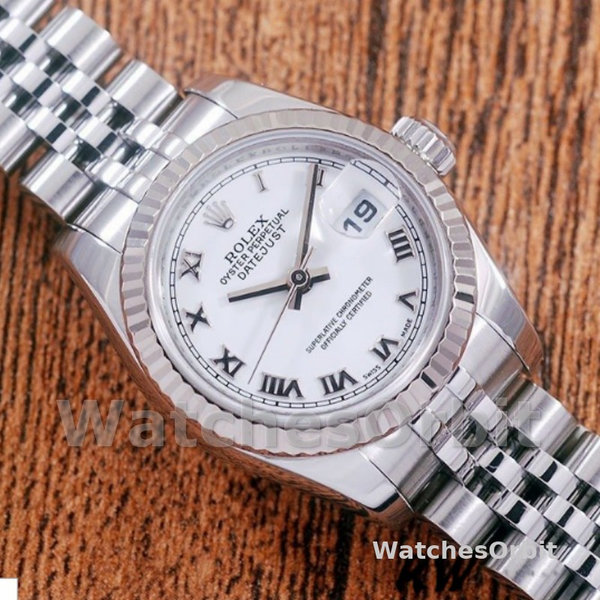 Replique Rolex Datejust-179174 pour femme, 26 mm, cadran romain blanc, lunette cannelée, Lady White