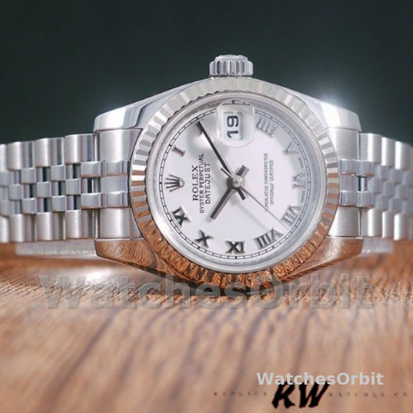 Replique Rolex Datejust-179174 pour femme, 26 mm, cadran romain blanc, lunette cannelée, Lady White