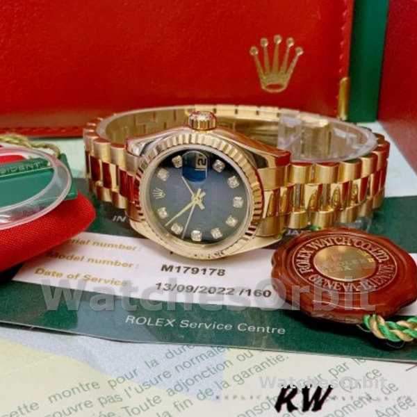 Replica Dames Rolex Datejust-179178, 26mm, Geelgoud, Blauwe Diamanten Wijzerplaat, Lady Blue