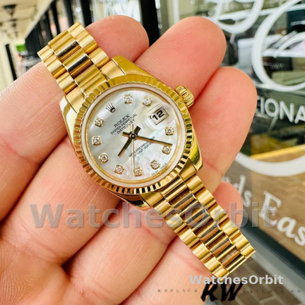Replica Dames Rolex Datejust-179178, 26mm, Geelgoud, Parelmoer Diamanten Wijzerplaat, Lady MOP