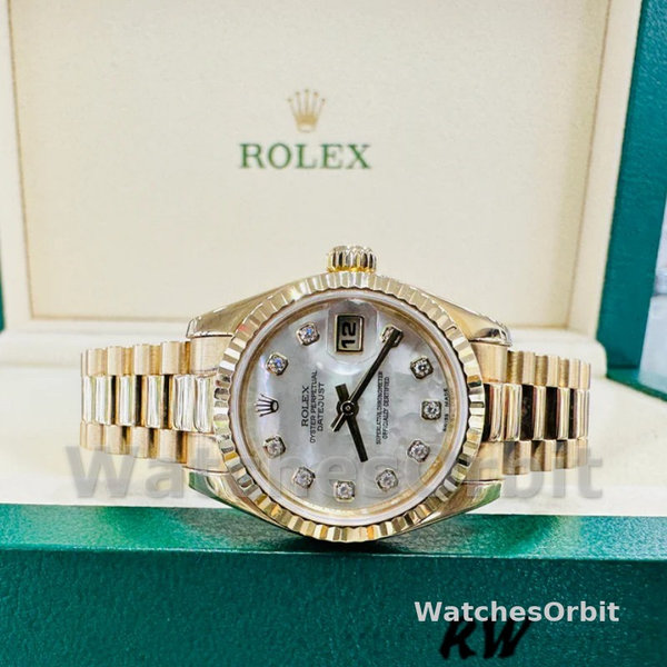Replica Dames Rolex Datejust-179178, 26mm, Geelgoud, Parelmoer Diamanten Wijzerplaat, Lady MOP