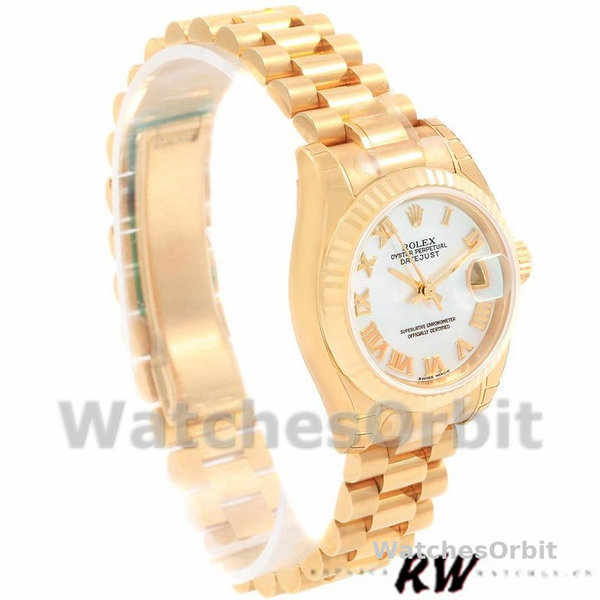 Replica Dames Rolex Datejust-179178, 26mm, Geelgoud, Parelmoer Witte Wijzerplaat, Lady MOP