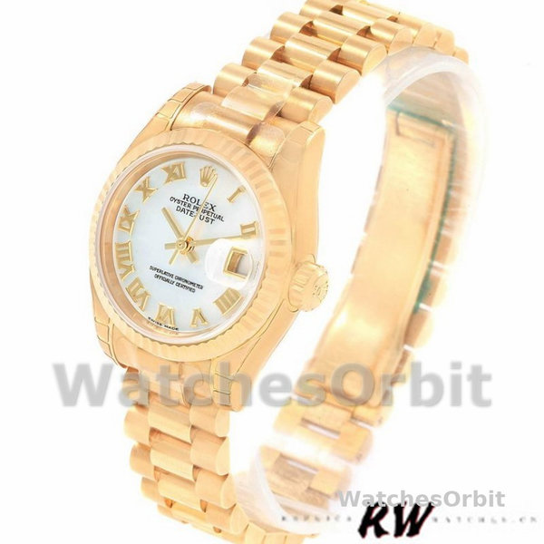 Replica Dames Rolex Datejust-179178, 26mm, Geelgoud, Parelmoer Witte Wijzerplaat, Lady MOP