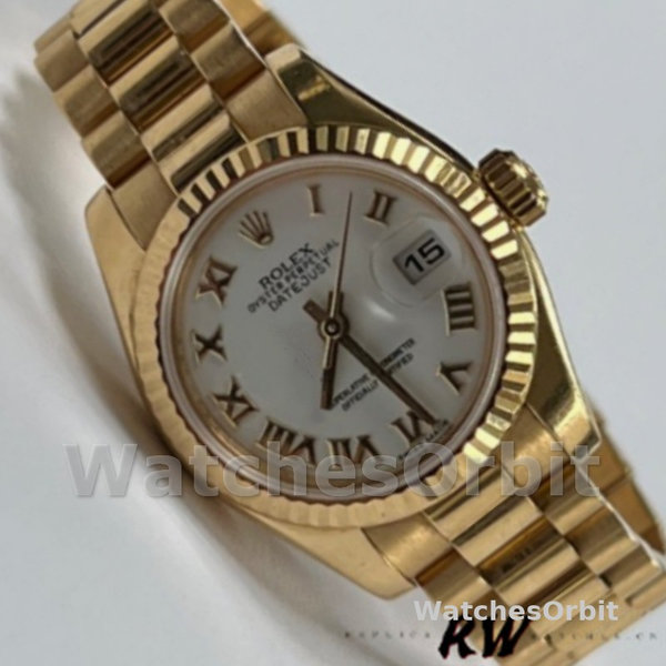 Replica Dames Rolex Datejust-179178, 26mm, Geelgoud, Romeinse wijzerplaat, Lady White