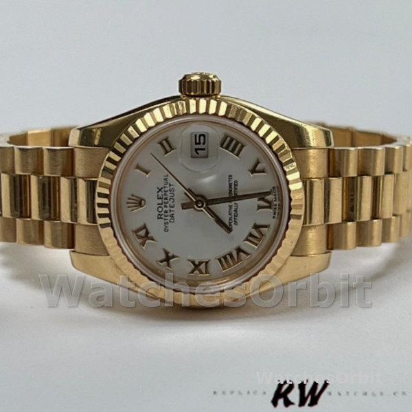 Replica Dames Rolex Datejust-179178, 26mm, Geelgoud, Romeinse wijzerplaat, Lady White