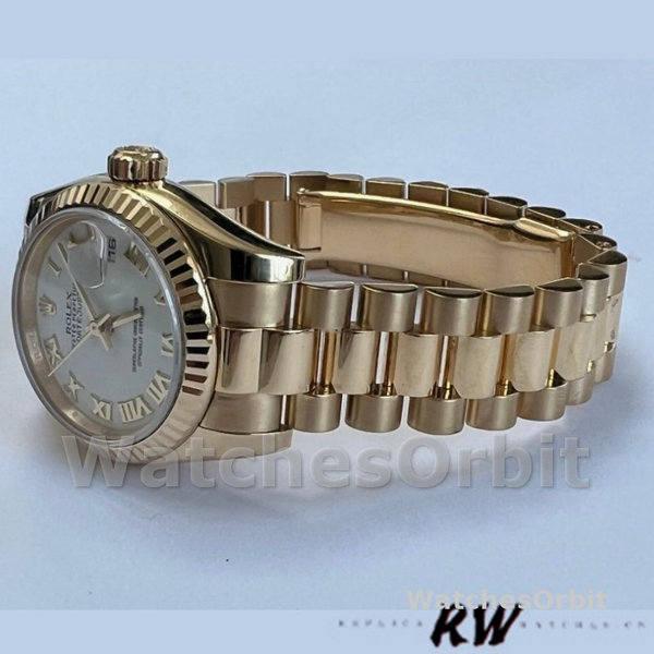 Replica Dames Rolex Datejust-179178, 26mm, Geelgoud, Romeinse wijzerplaat, Lady White