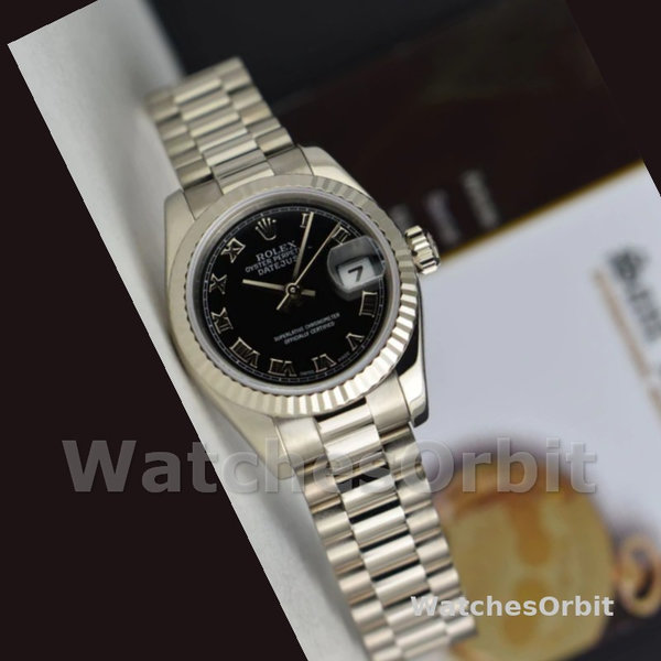 Replique Rolex Datejust-179179 pour femme, 26 mm, cadran noir à chiffres romains, lunette cannelée, Lady Black