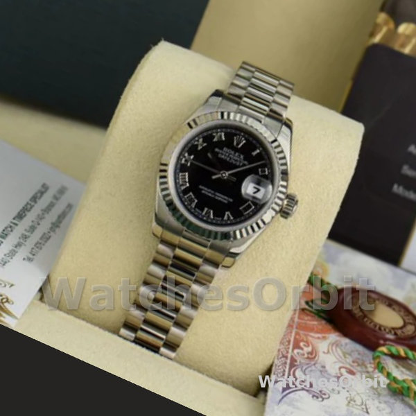 Replique Rolex Datejust-179179 pour femme, 26 mm, cadran noir à chiffres romains, lunette cannelée, Lady Black