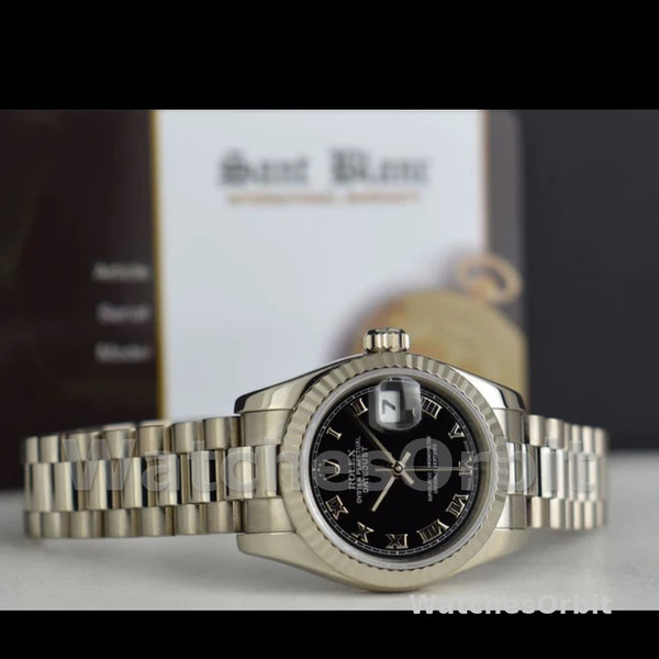 Replique Rolex Datejust-179179 pour femme, 26 mm, cadran noir à chiffres romains, lunette cannelée, Lady Black