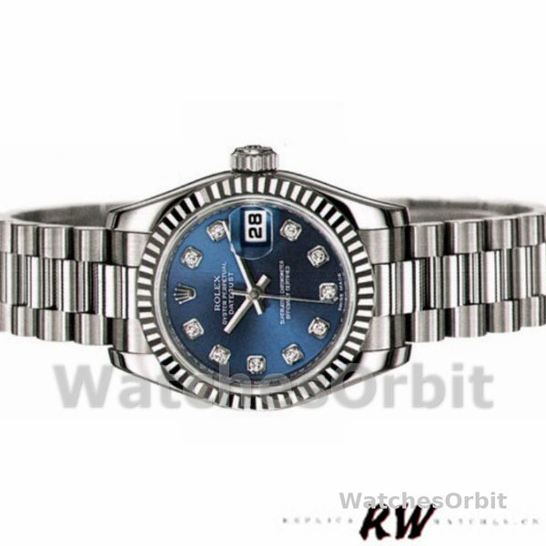 Womens Rolex Datejust-179179, 26mm, Blue Diamond Dial, Fluted Bezel, Lady Blue Replica Image