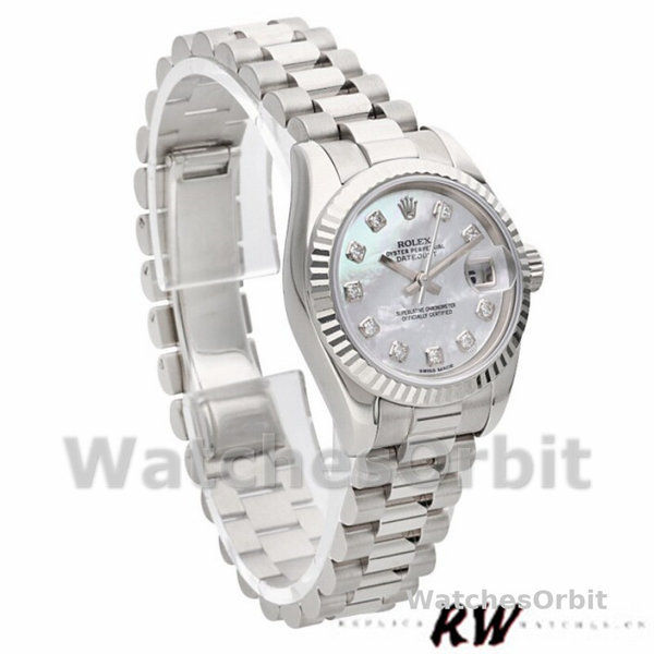 Replique Rolex Datejust-179179, 26mm, nacre, cadran diamant, lunette cannelée, Lady MOP pour femme
