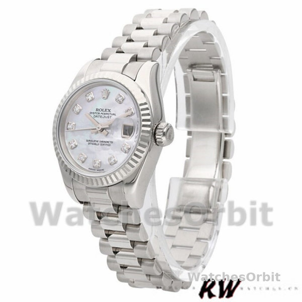 Replique Rolex Datejust-179179, 26mm, nacre, cadran diamant, lunette cannelée, Lady MOP pour femme