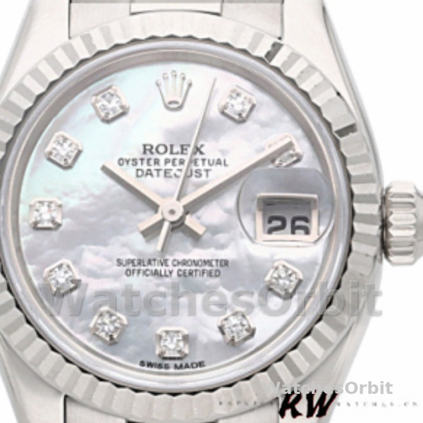 Replique Rolex Datejust-179179, 26mm, nacre, cadran diamant, lunette cannelée, Lady MOP pour femme