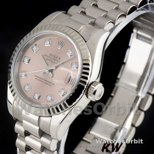 Replique Rolex Datejust-179179 pour femme, 26mm, cadran diamant rose, lunette cannelée, Lady Pink