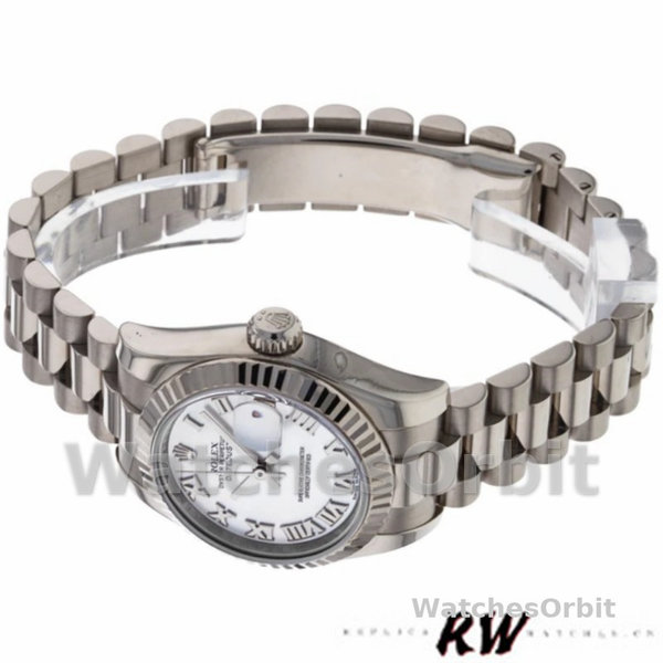 Replique Rolex Datejust-179179 pour femme, 26 mm, cadran chiffres romains blancs, lunette cannelée, Lady White