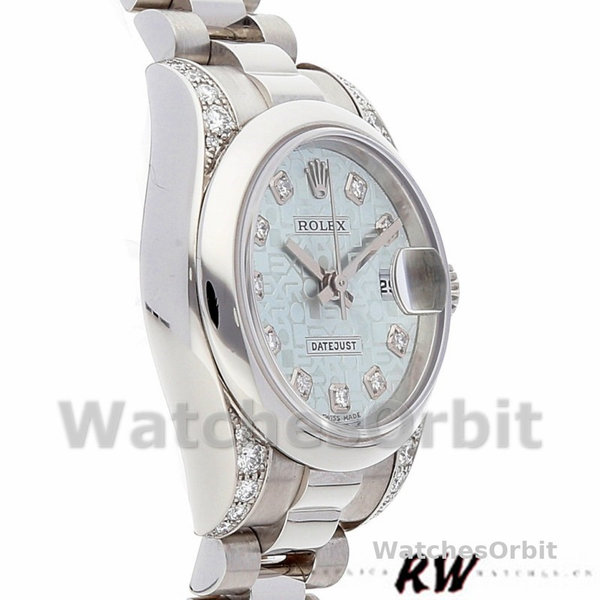 Replica Rolex Datejust-179269 da donna, 26 mm, quadrante giubileo blu ghiaccio, anse di diamanti, Lady Ice Blue