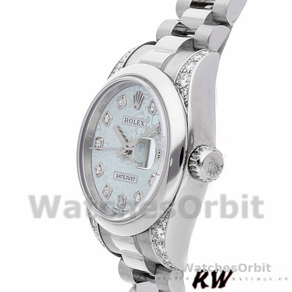Replica Rolex Datejust-179269 da donna, 26 mm, quadrante giubileo blu ghiaccio, anse di diamanti, Lady Ice Blue