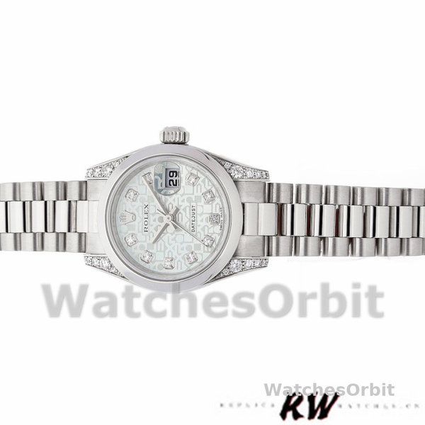 Replica Rolex Datejust-179269 da donna, 26 mm, quadrante giubileo blu ghiaccio, anse di diamanti, Lady Ice Blue