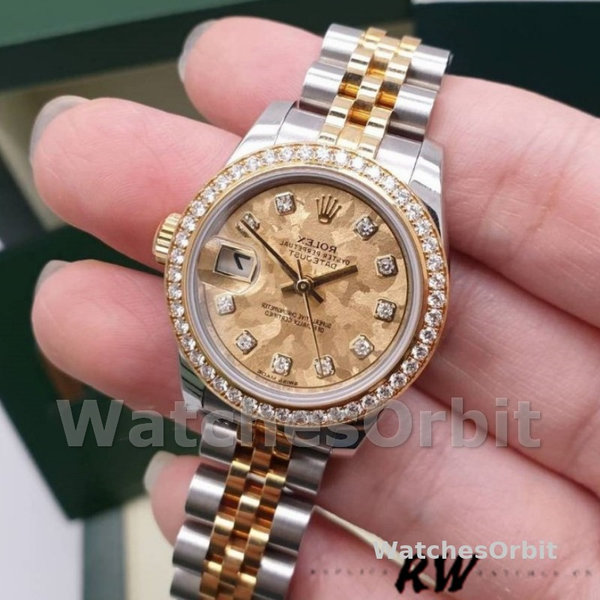 Replica Dames Rolex Datejust-179383, 26mm, Kristal Goud Stof Champagne Wijzerplaat, Lady Champagne