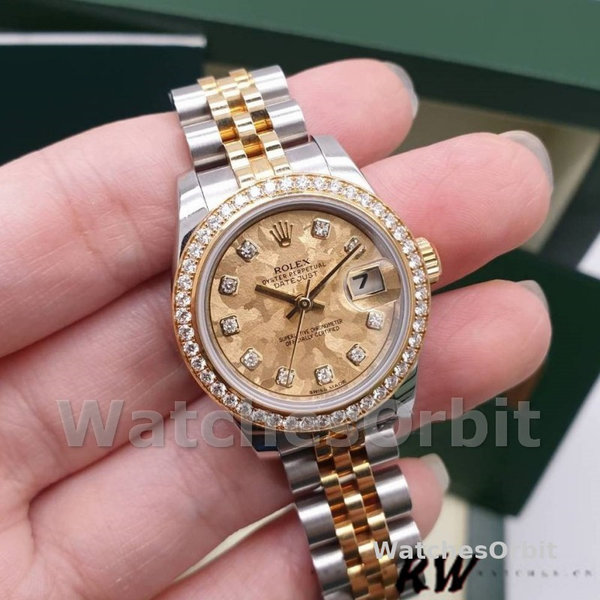 Replica Dames Rolex Datejust-179383, 26mm, Kristal Goud Stof Champagne Wijzerplaat, Lady Champagne