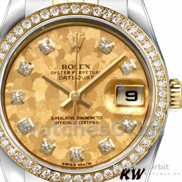 Replica Dames Rolex Datejust-179383, 26mm, Kristal Goud Stof Champagne Wijzerplaat, Lady Champagne