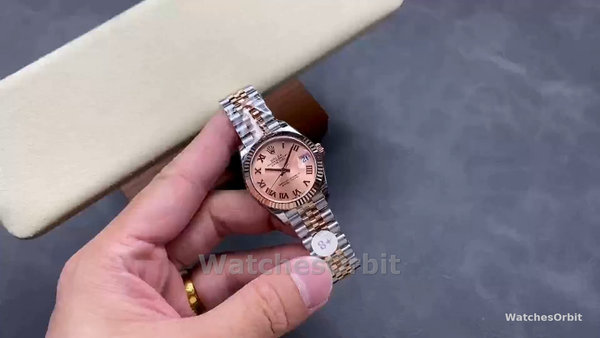 Replica Rolex Datejust-278271 donna, quadrante romano con polvere di sole, oro rosa bicolore, lunetta scanalata, oro rosa Jubilee