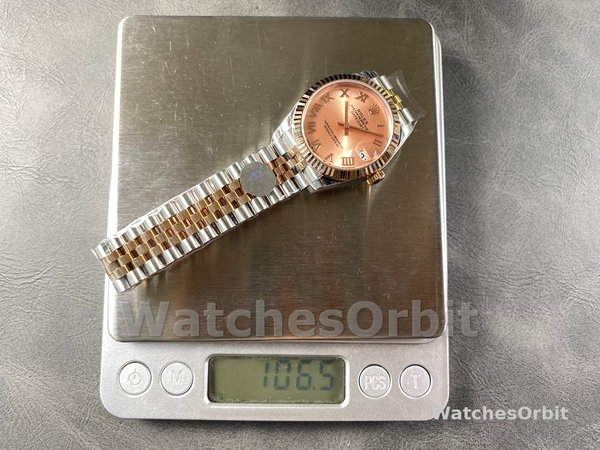Replica Rolex Datejust-278271 donna, quadrante romano con polvere di sole, oro rosa bicolore, lunetta scanalata, oro rosa Jubilee