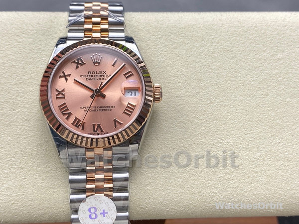 Replica Rolex Datejust-278271 donna, quadrante romano con polvere di sole, oro rosa bicolore, lunetta scanalata, oro rosa Jubilee