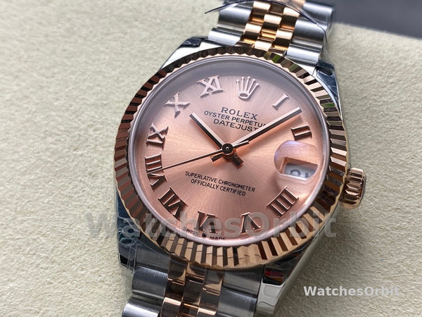 Replica Rolex Datejust-278271 donna, quadrante romano con polvere di sole, oro rosa bicolore, lunetta scanalata, oro rosa Jubilee