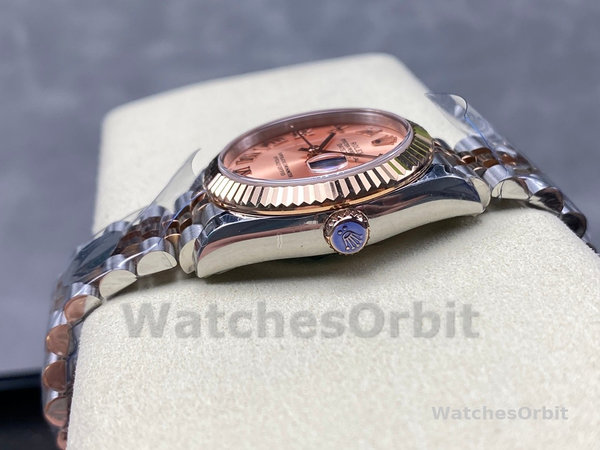 Replica Rolex Datejust-278271 donna, quadrante romano con polvere di sole, oro rosa bicolore, lunetta scanalata, oro rosa Jubilee