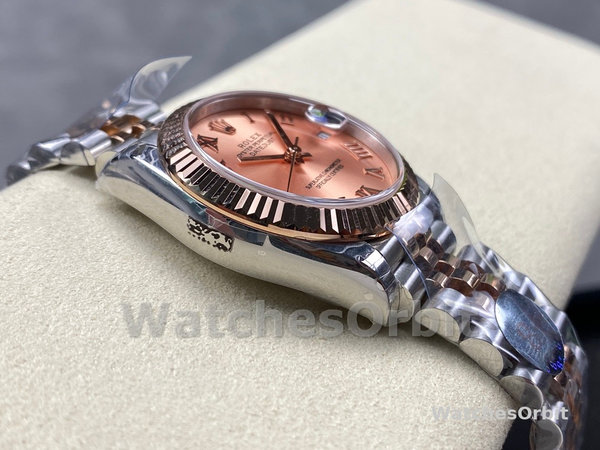 Replica Rolex Datejust-278271 donna, quadrante romano con polvere di sole, oro rosa bicolore, lunetta scanalata, oro rosa Jubilee