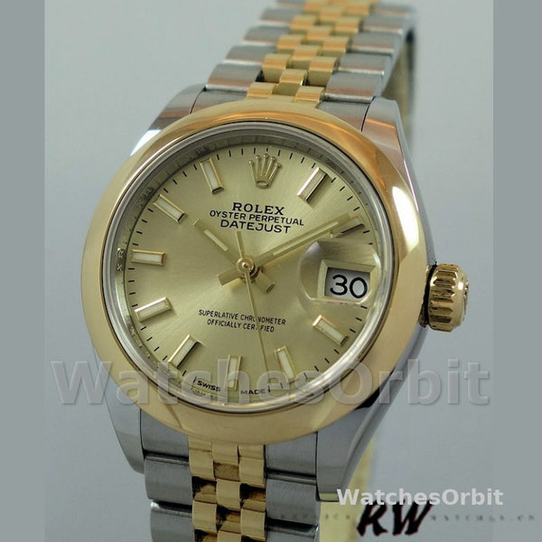 Women's Rolex Datejust-279163, 28mm, Champagne, Index Dial, Domed Bezel, Lady Champagne